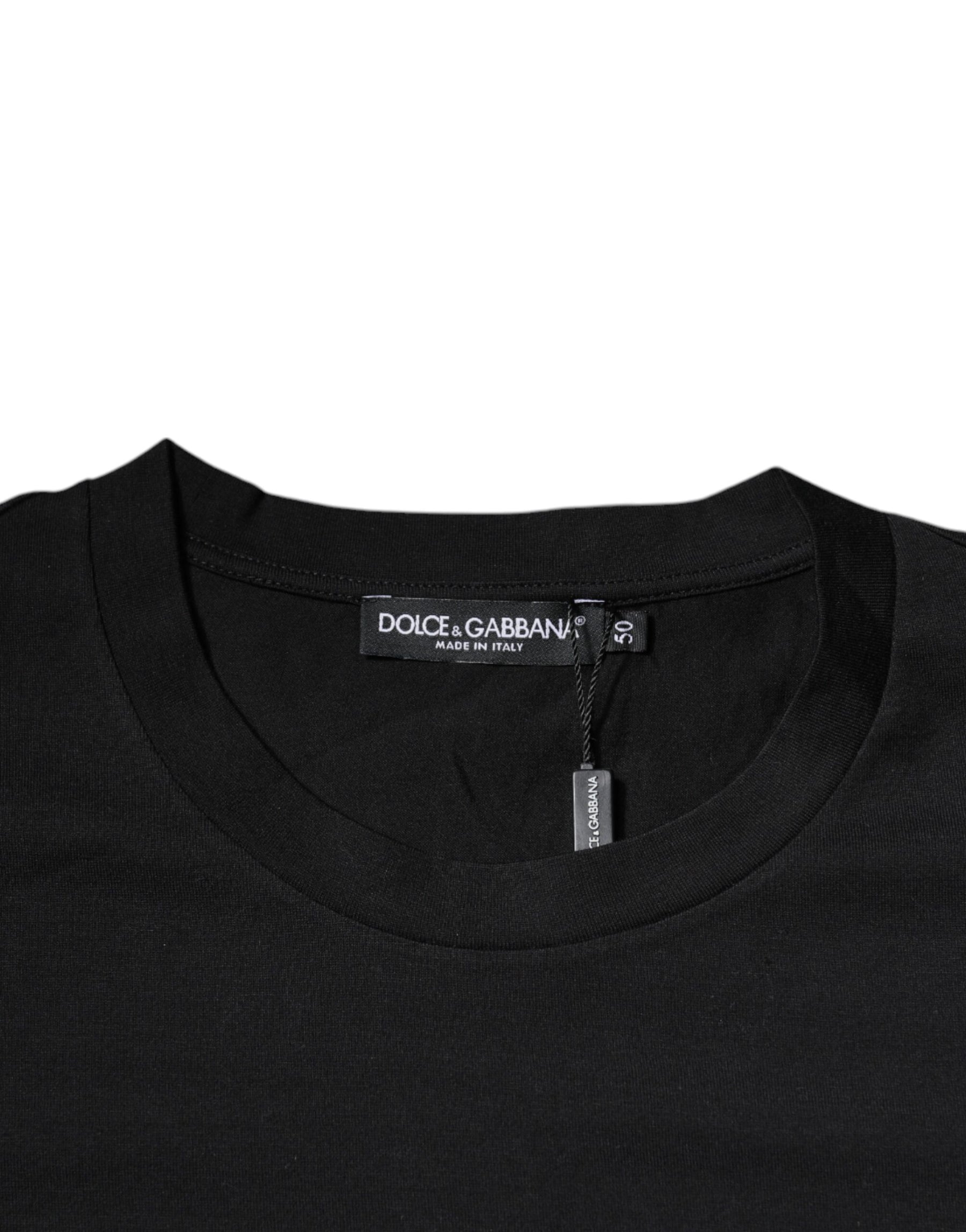 Dolce & Gabbana Black DG Logo Print Cotton Crew Neck T-shirt | Regal Royce