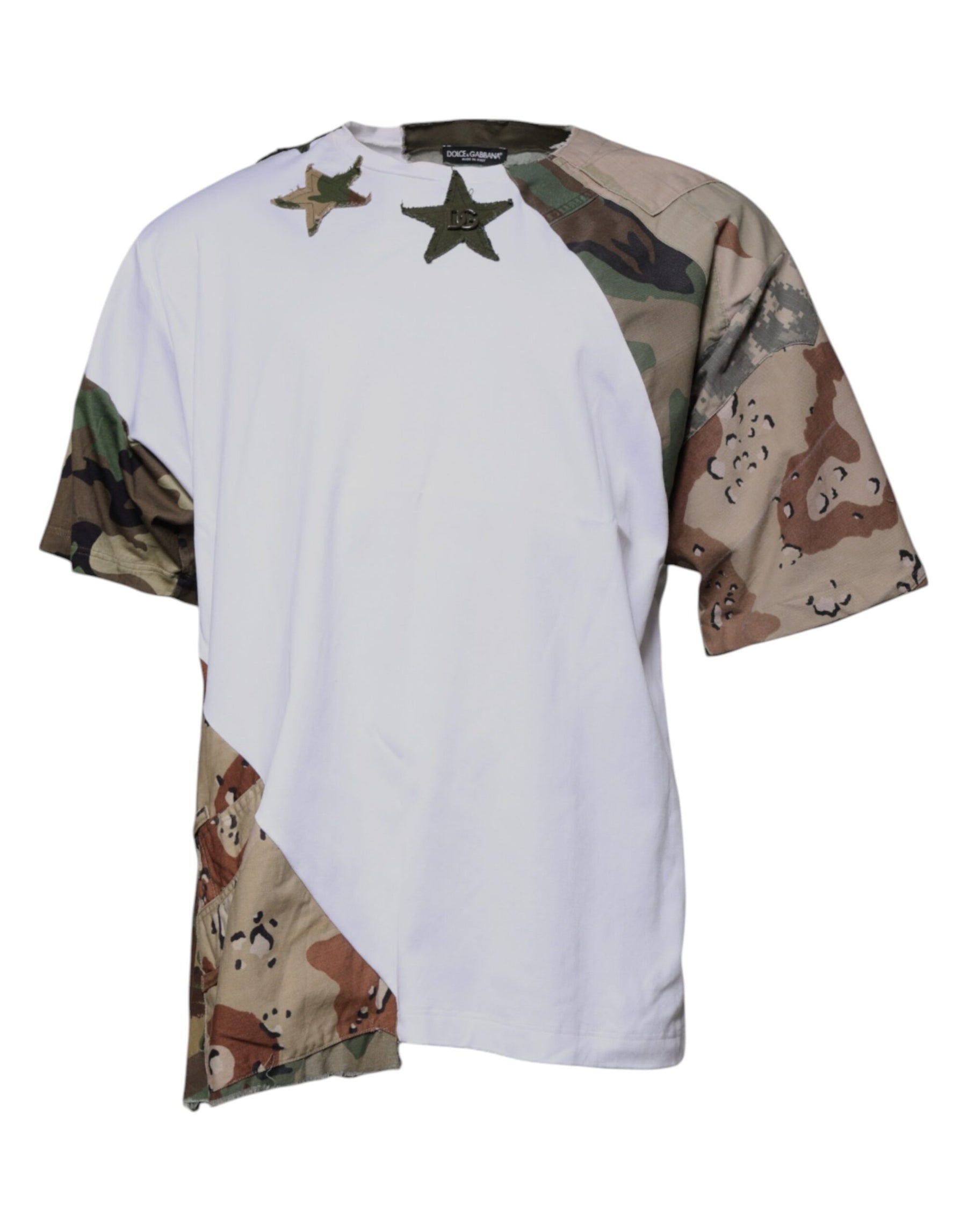 Dolce & Gabbana White Camouflage Cotton Crew Neck T-shirt | Regal Royce