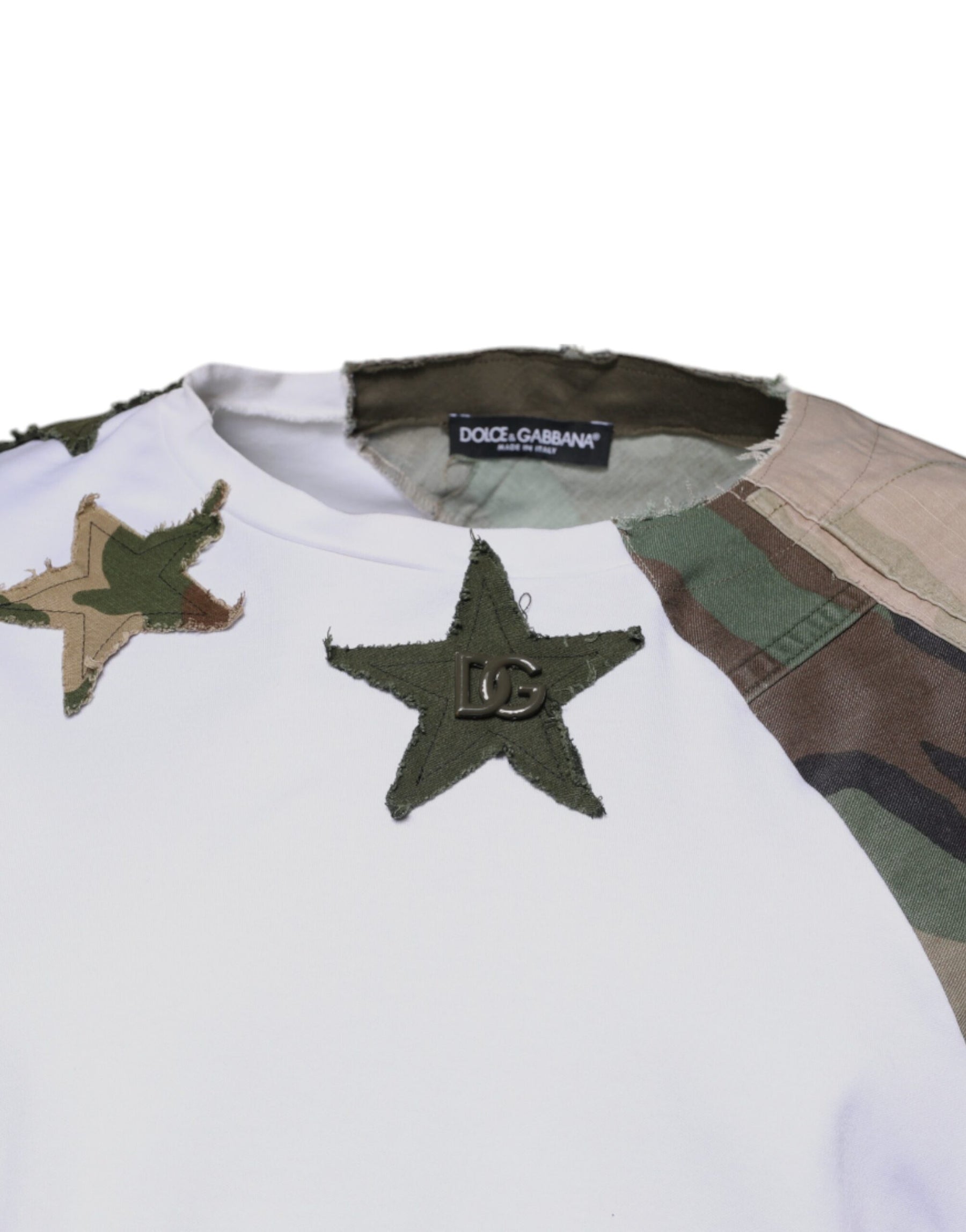 Dolce & Gabbana White Camouflage Cotton Crew Neck T-shirt | Regal Royce