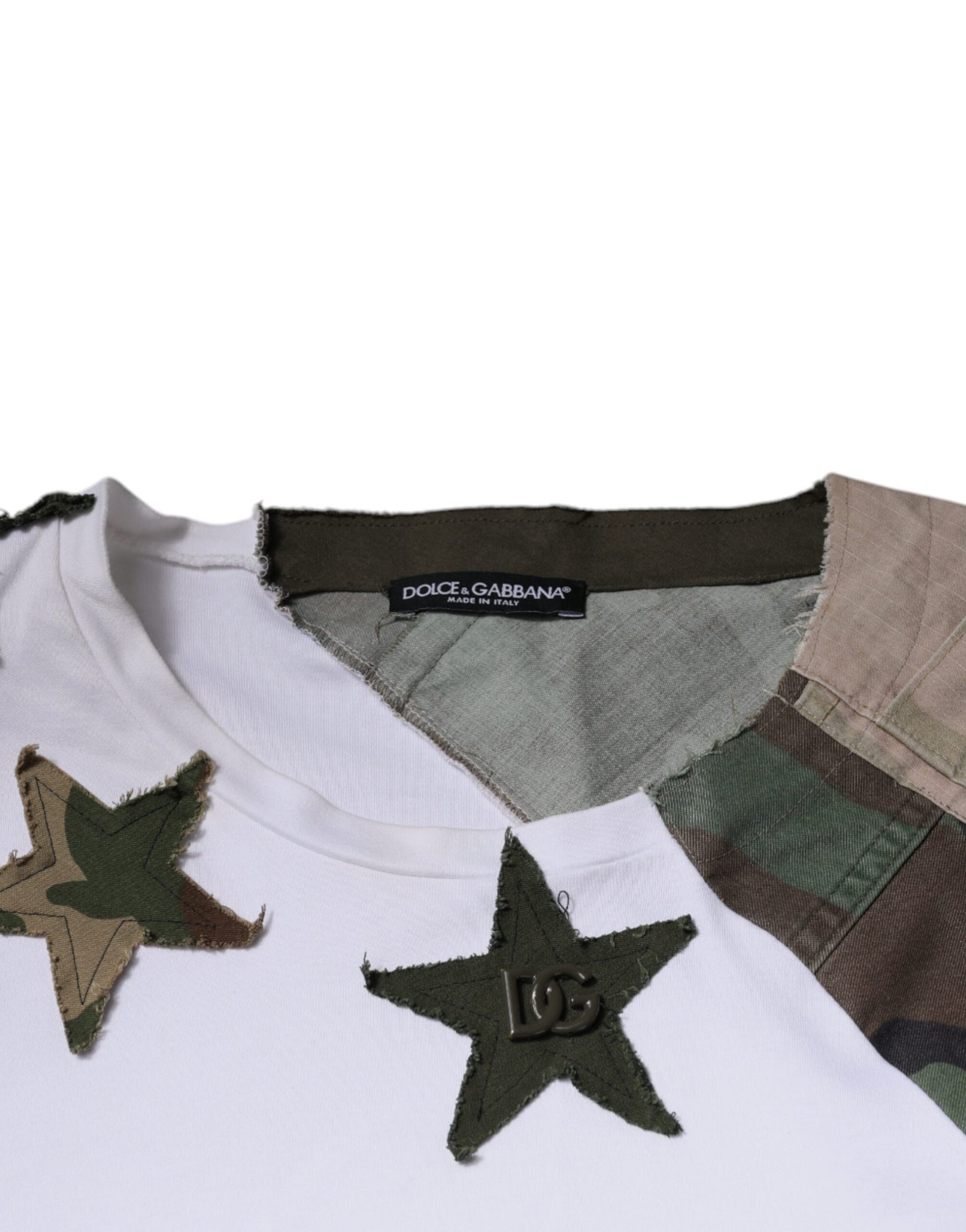 Dolce & Gabbana White Camouflage Cotton Crew Neck T-shirt | Regal Royce