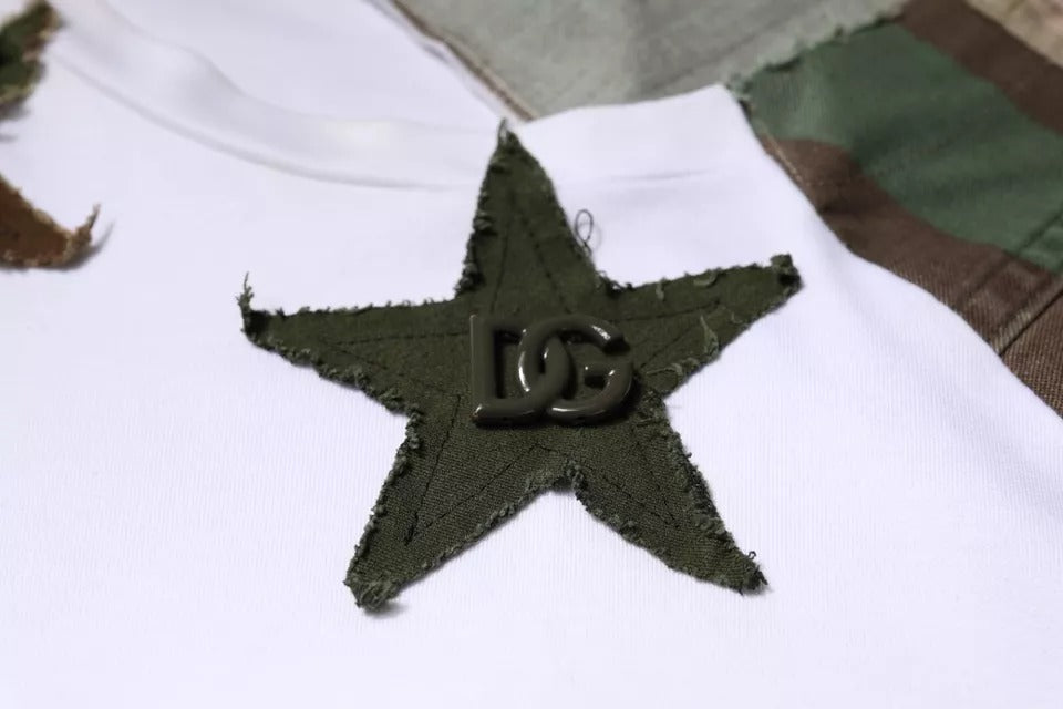 Dolce & Gabbana White Camouflage Cotton Crew Neck T-shirt | Regal Royce
