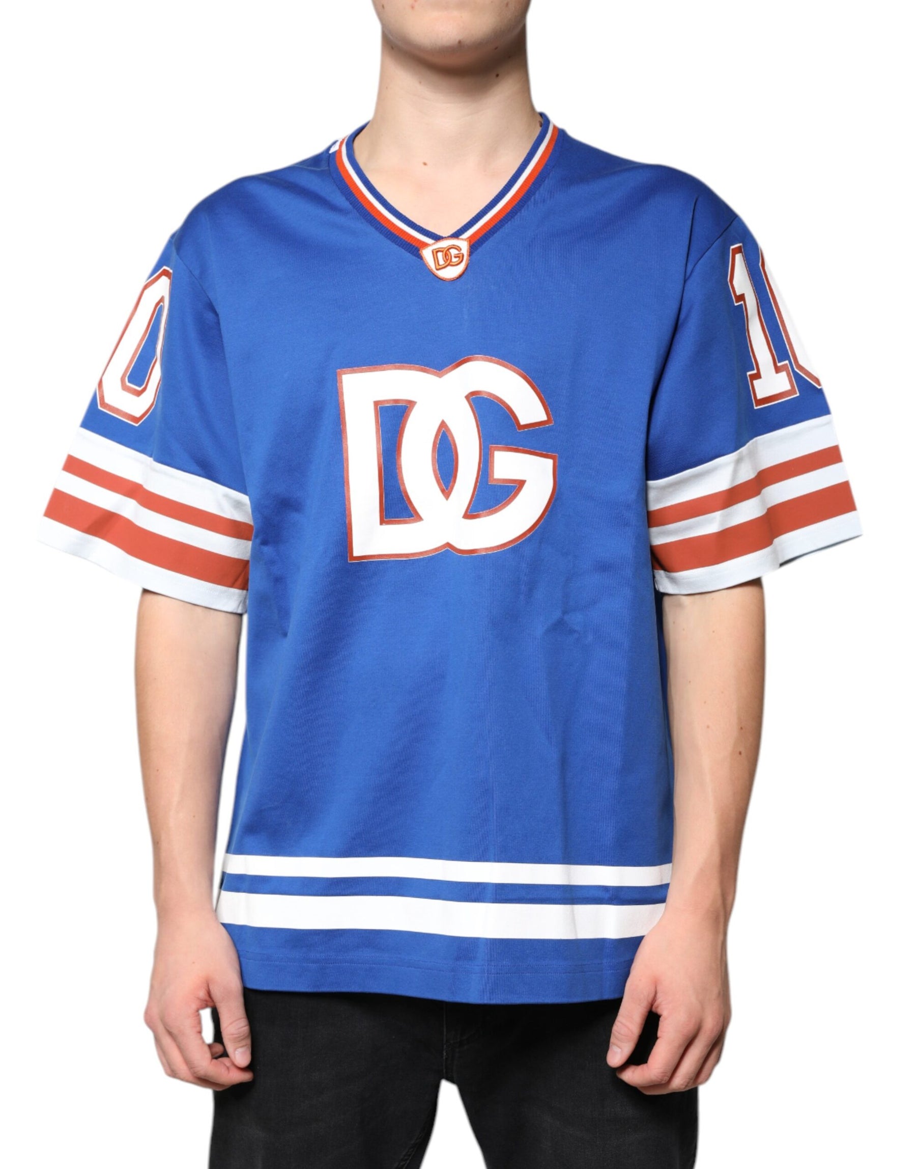 Dolce & Gabbana Blue Logo V-neck Short Sleeve T-shirt | Regal Royce