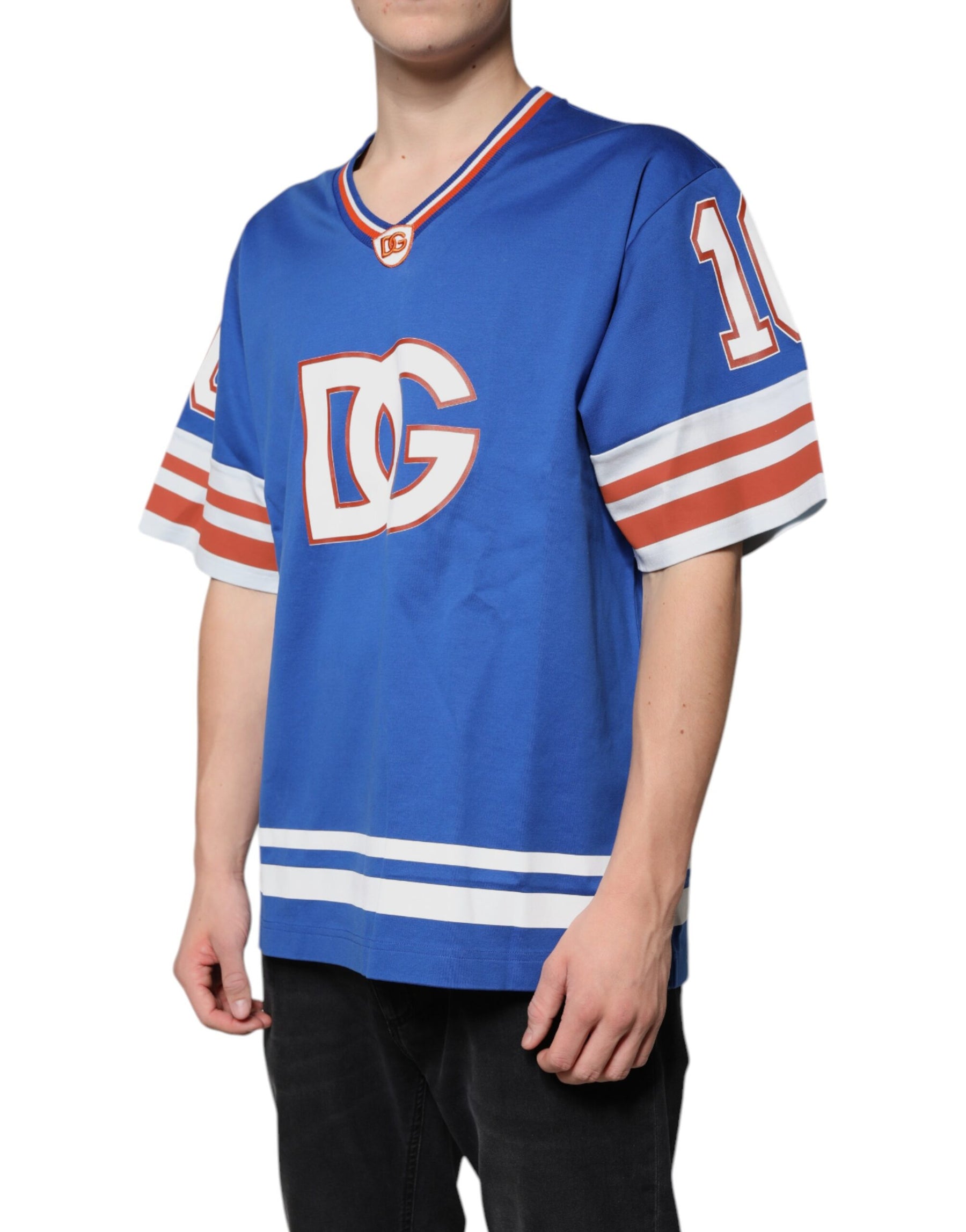 Dolce & Gabbana Blue Logo V-neck Short Sleeve T-shirt | Regal Royce
