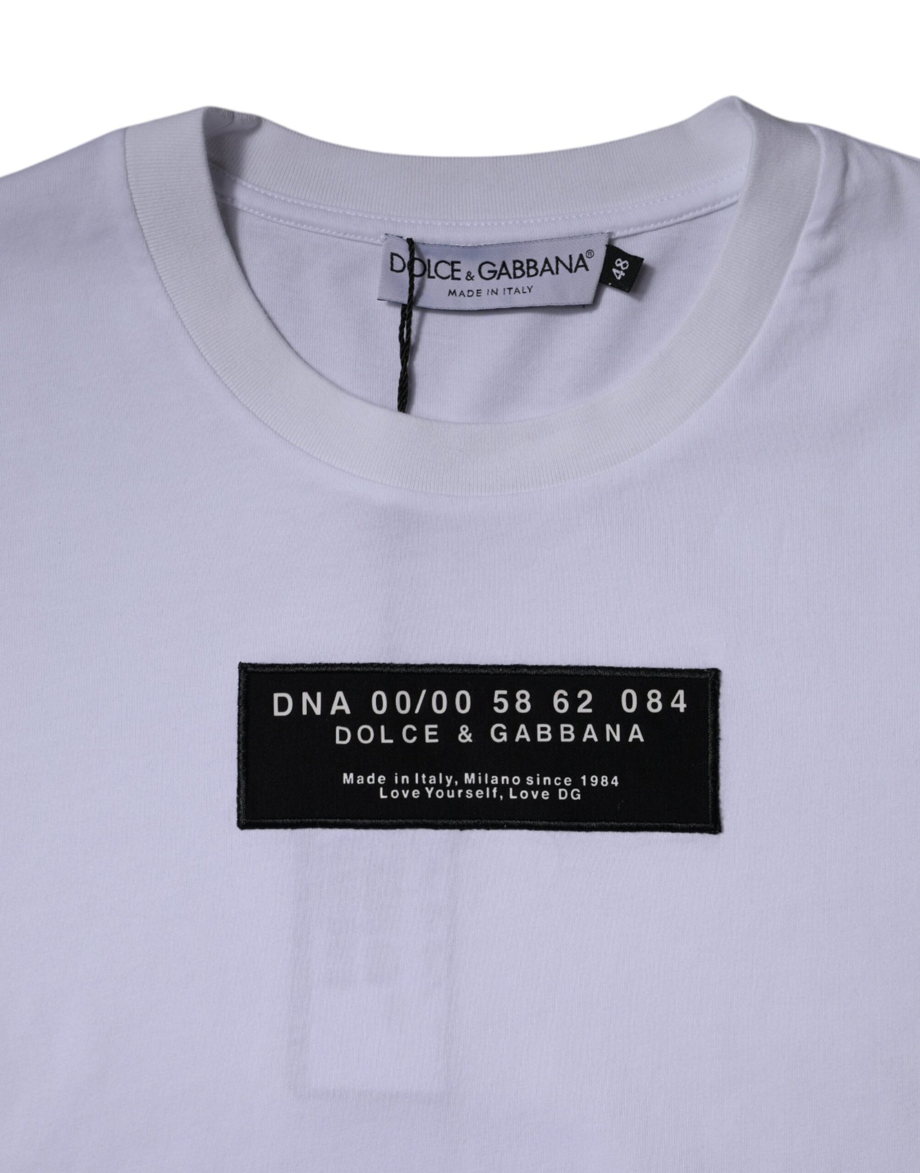 Dolce & Gabbana White Logo Print Cotton Crew Neck T-shirt | Regal Royce