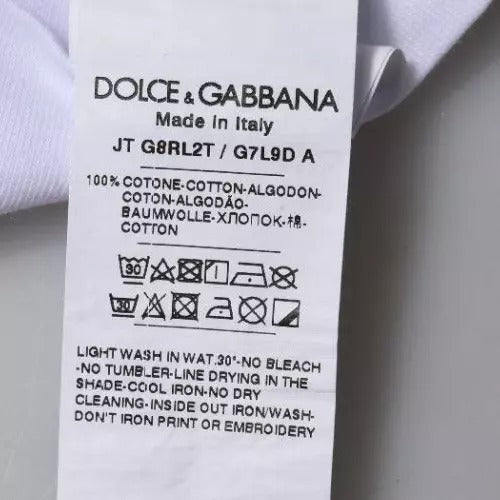 Dolce & Gabbana White Logo Print Cotton Crew Neck T-shirt | Regal Royce
