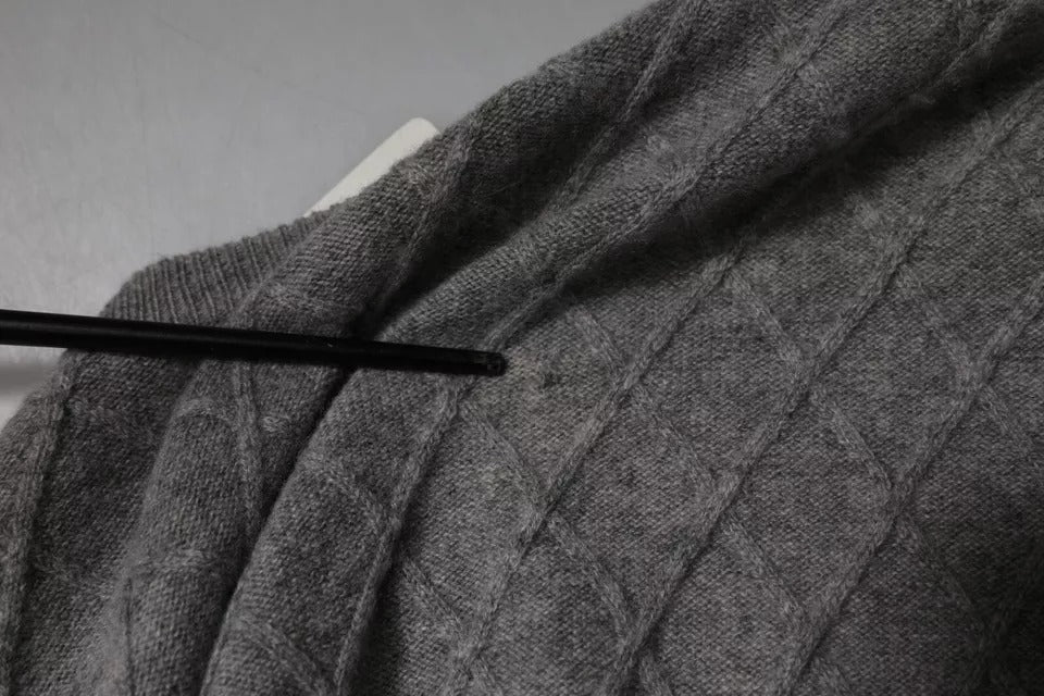 Ballantyne Gray Cashmere Argyle Intarsia Knit Crew Neck Sweater | Regal Royce