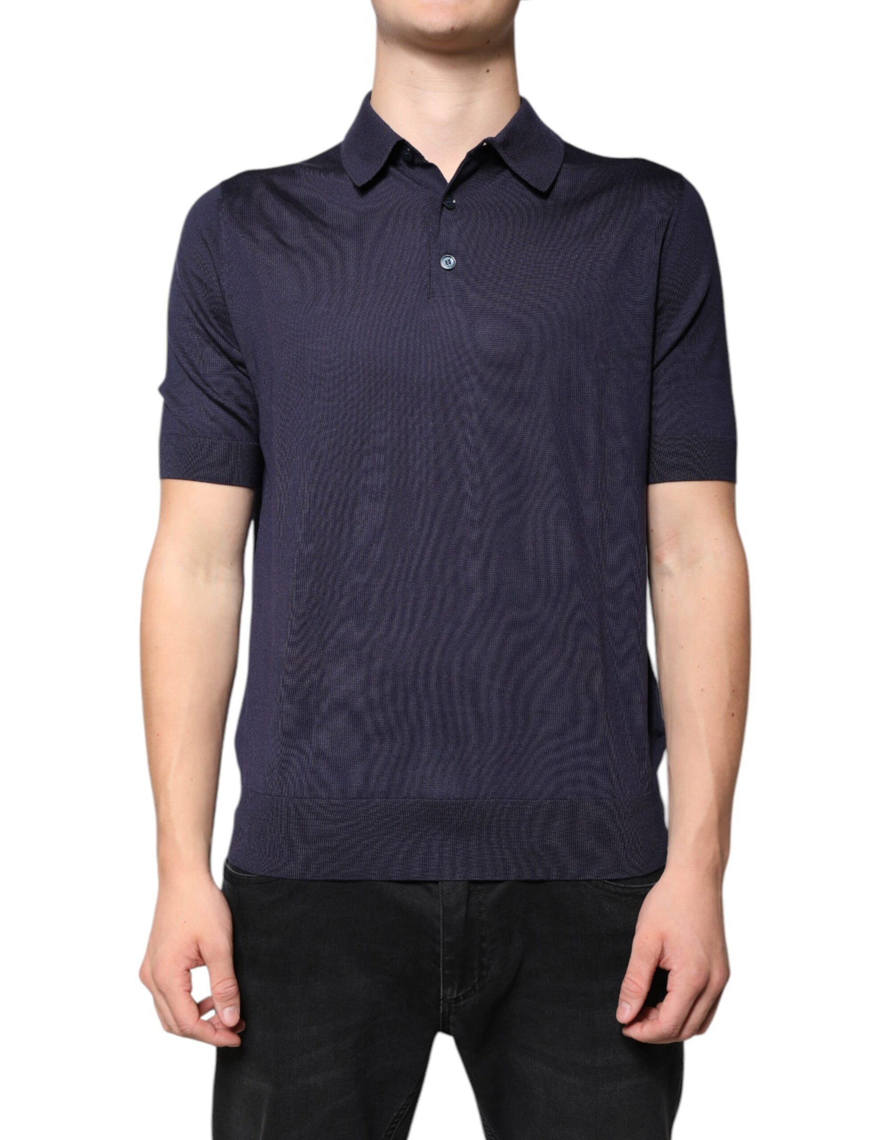 Dolce & Gabbana Blue Silk Collared Short Sleeves Polo T-shirt | Regal Royce
