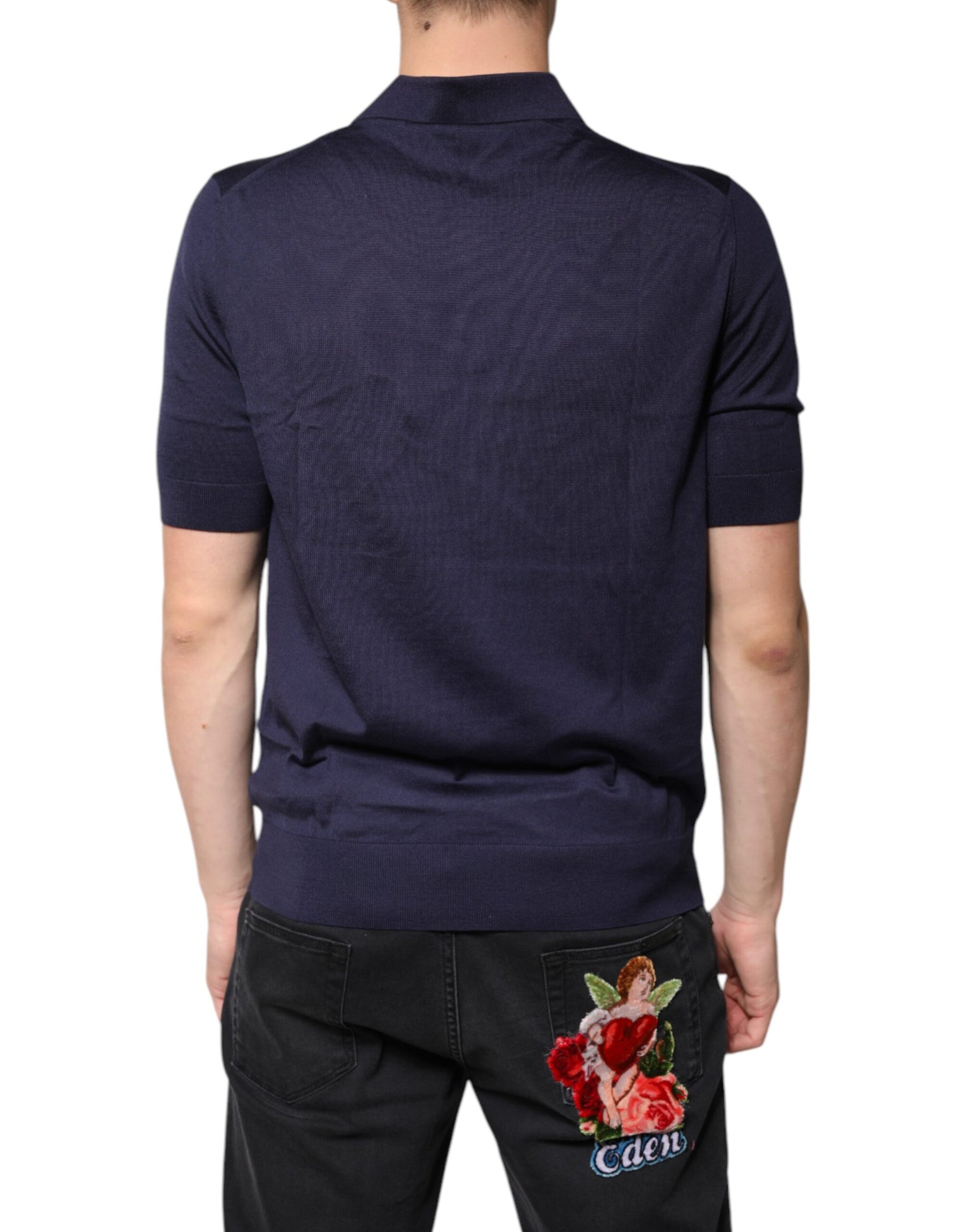 Dolce & Gabbana Blue Silk Collared Short Sleeves Polo T-shirt | Regal Royce