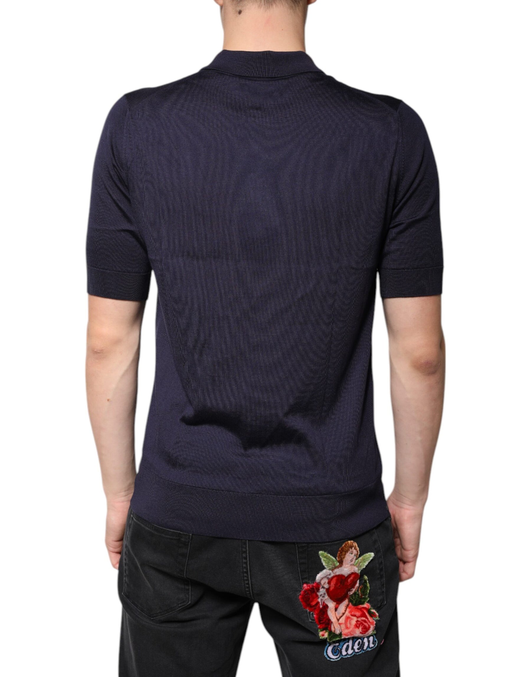 Dolce & Gabbana Blue Silk Collared Short Sleeves Polo T-shirt | Regal Royce
