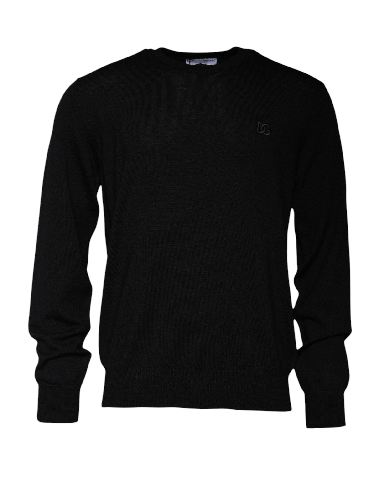 Dolce & Gabbana Black Logo Wool Crew Neck Pullover Sweater | Regal Royce