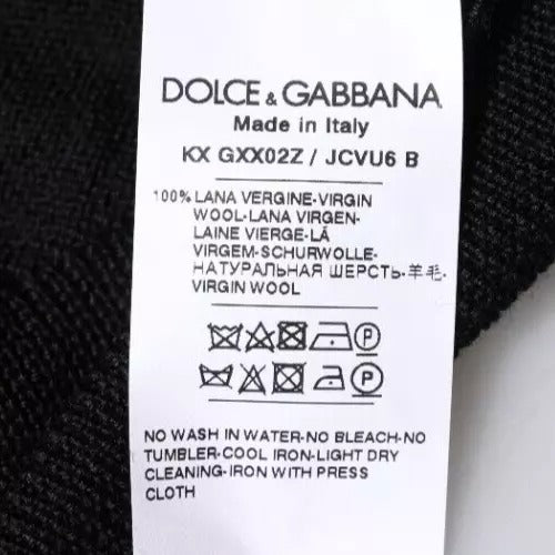 Dolce & Gabbana Black Logo Wool Crew Neck Pullover Sweater | Regal Royce
