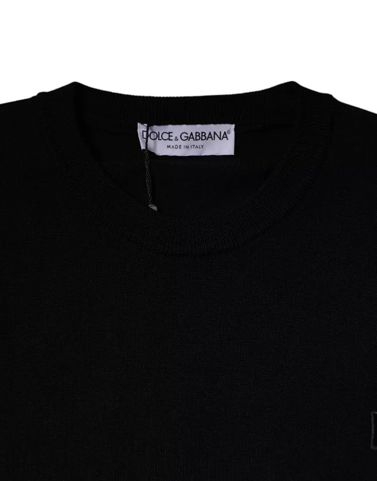 Dolce & Gabbana Black Logo Wool Crew Neck Pullover Sweater | Regal Royce