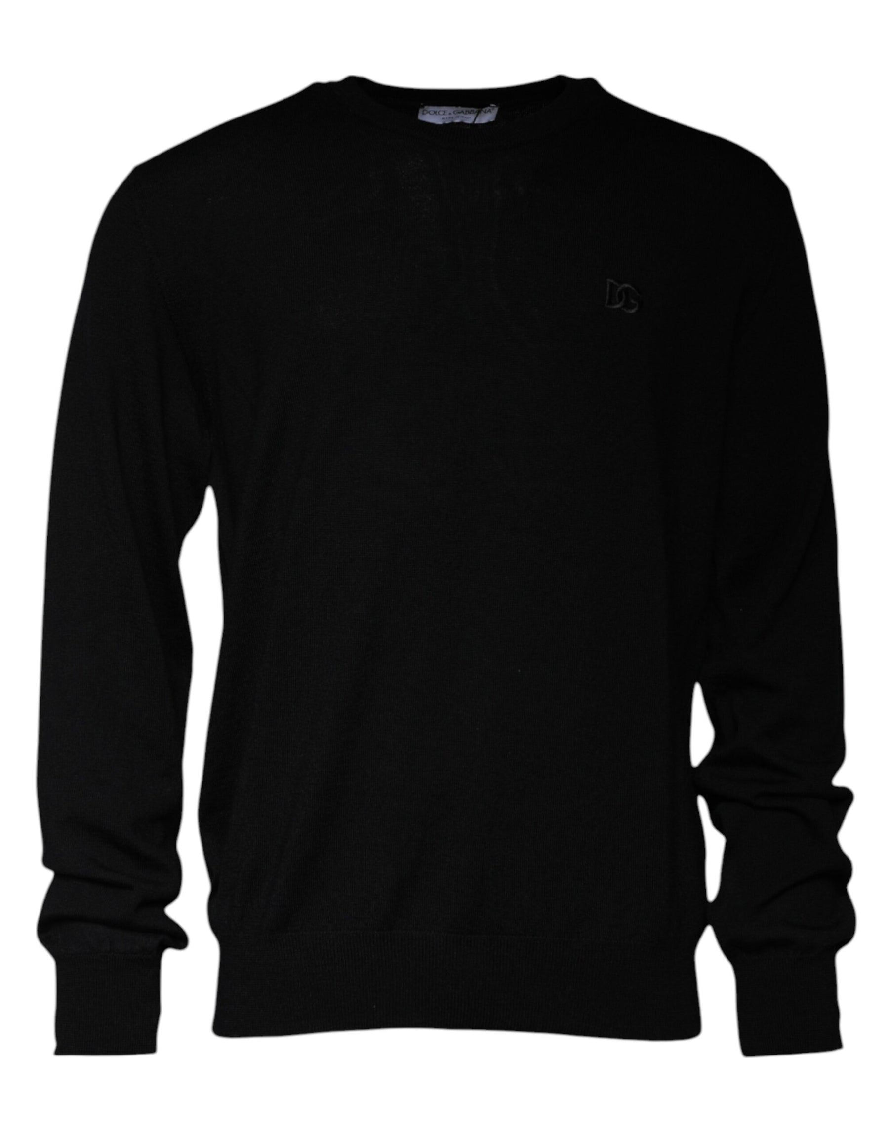 Dolce & Gabbana Black Logo Wool Crew Neck Pullover Sweater | Regal Royce