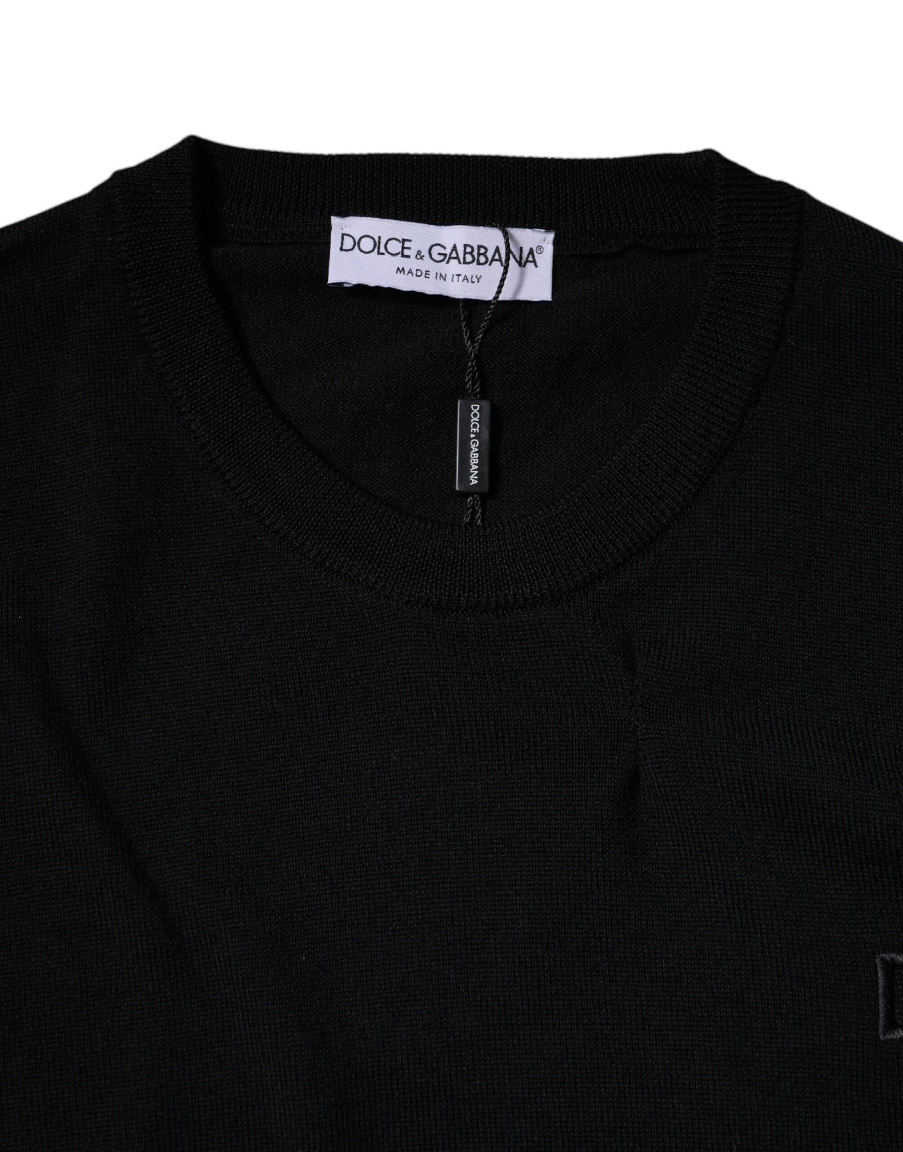 Dolce & Gabbana Black Logo Wool Crew Neck Pullover Sweater | Regal Royce