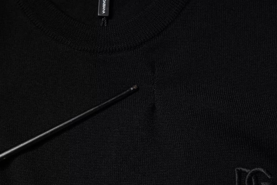 Dolce & Gabbana Black Logo Wool Crew Neck Pullover Sweater | Regal Royce