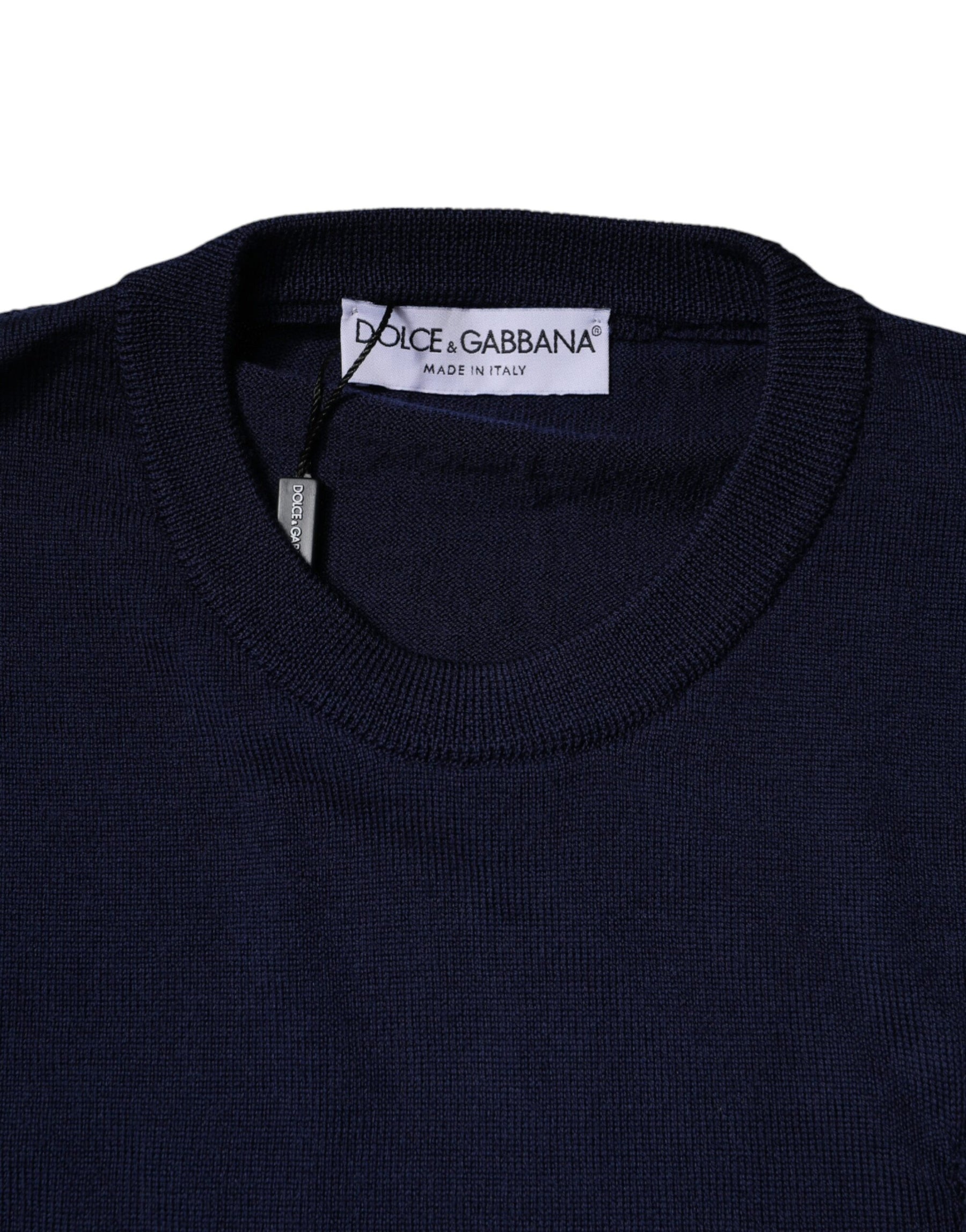 Dolce & Gabbana Blue DG Logo Wool Crew Neck Pullover Sweater | Regal Royce