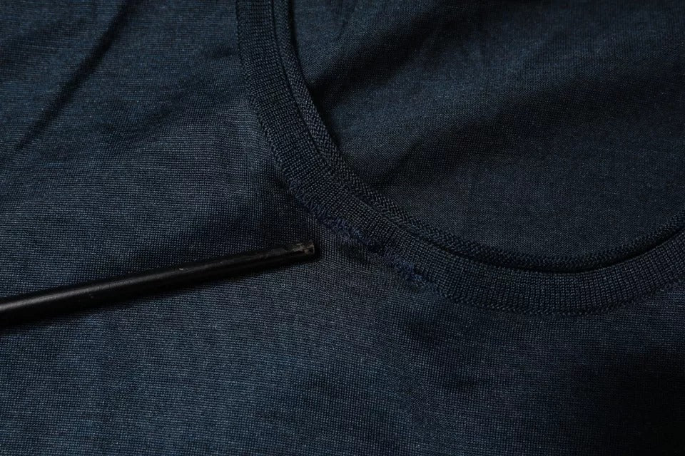 Dolce & Gabbana Dark Blue Silk Crew Neck Short Sleeve T-shirt | Regal Royce