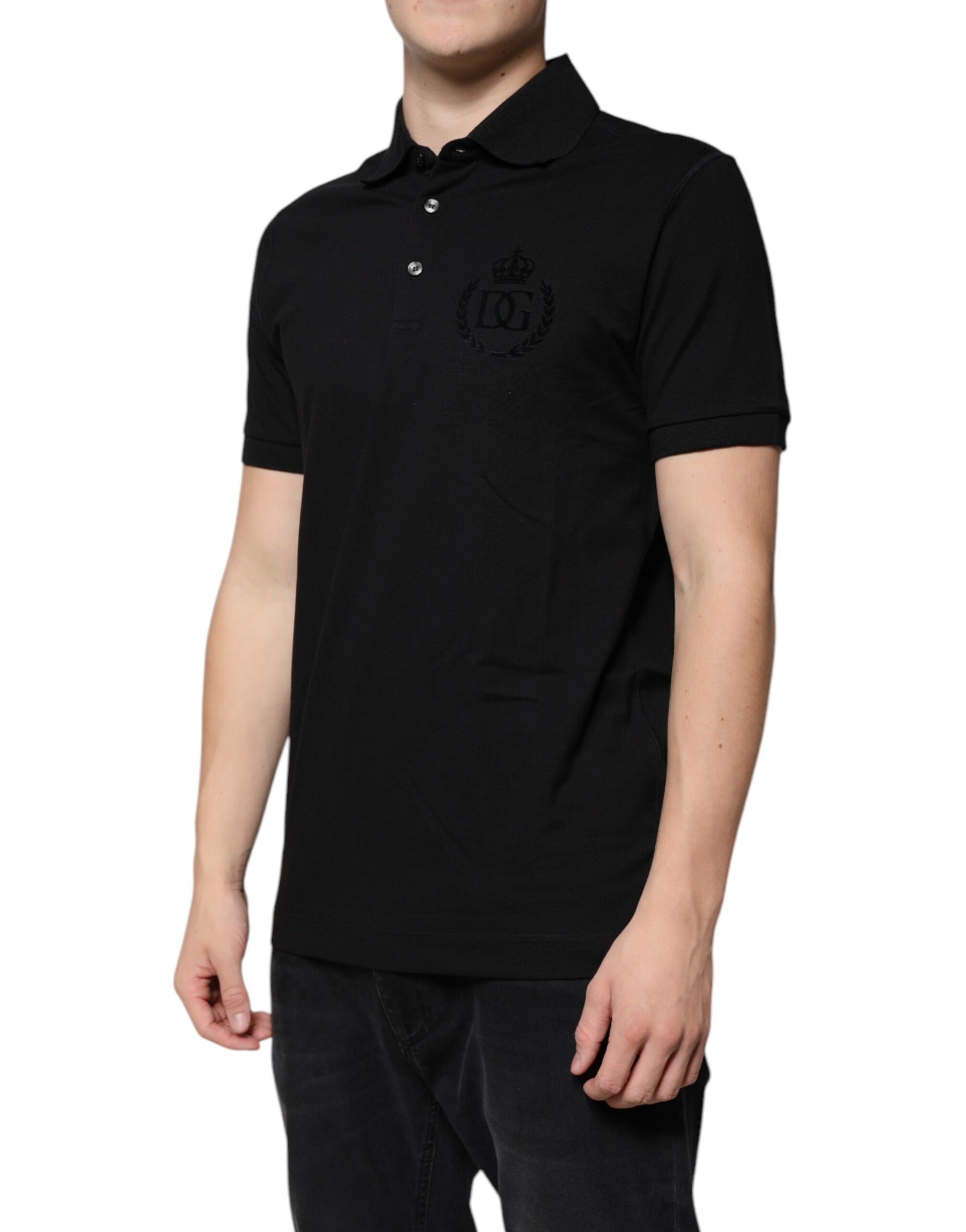 Dolce & Gabbana Black DG Collared Short Sleeves Polo T-shirt | Regal Royce