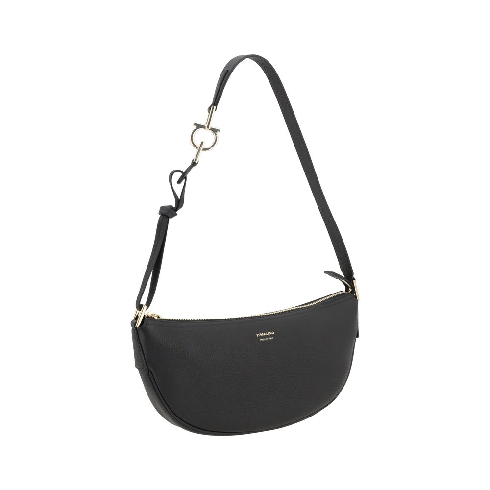 Ferragamo Black Calf Leather Bos Taurus Shoulder Bag | Regal Royce