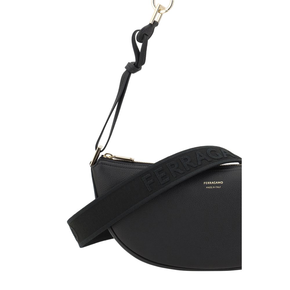 Ferragamo Black Calf Leather Bos Taurus Shoulder Bag | Regal Royce