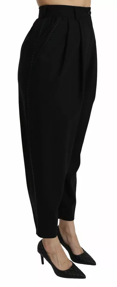 Dolce & Gabbana Black Wool High Waist Pleat Front Cropped Pants | Regal Royce