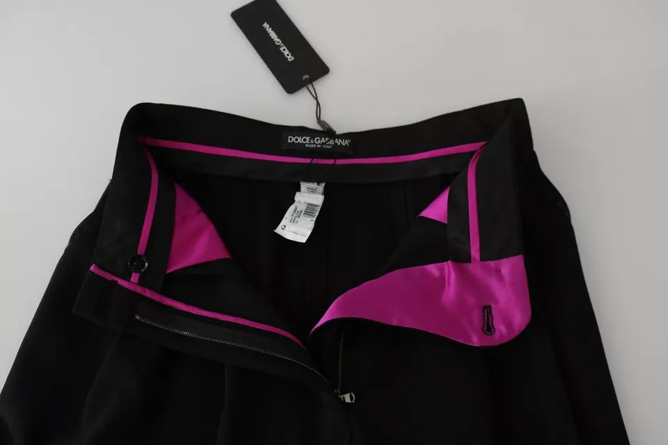 Dolce & Gabbana Black Wool High Waist Pleat Front Cropped Pants | Regal Royce