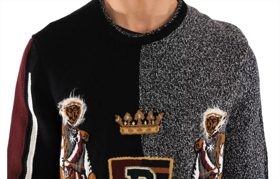 Dolce & Gabbana Multicolor KING Knight Monkey Knitted Cashmere Wool Sweater | Regal Royce