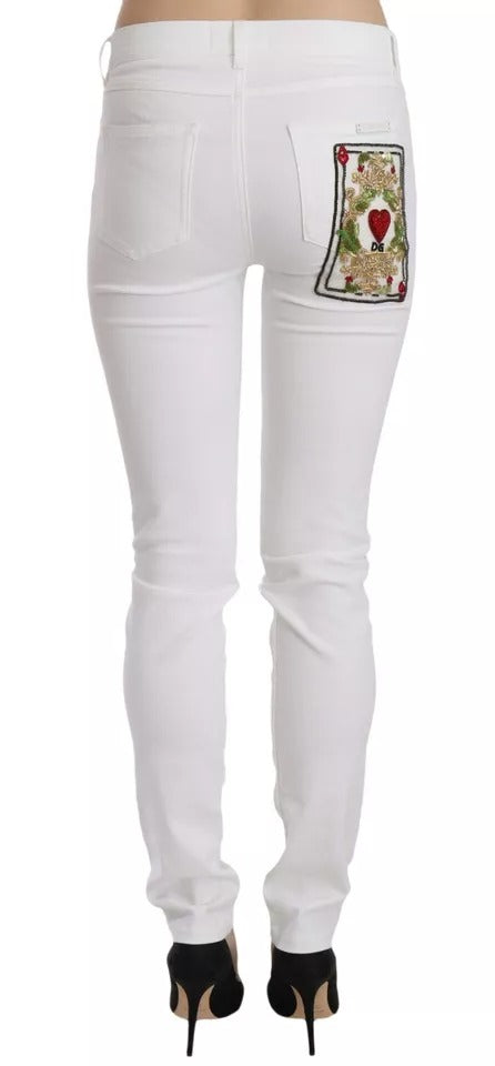 Dolce & Gabbana White Crystal Embellished Skinny Jeans | Regal Royce