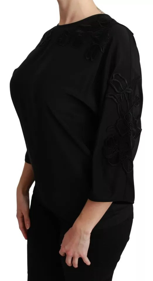 Dolce & Gabbana Black Floral Embroidered Blouse Silk Top | Regal Royce