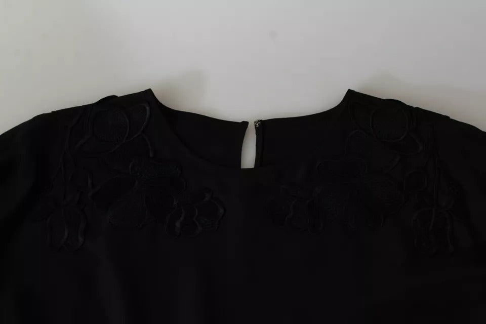 Dolce & Gabbana Black Floral Embroidered Blouse Silk Top | Regal Royce