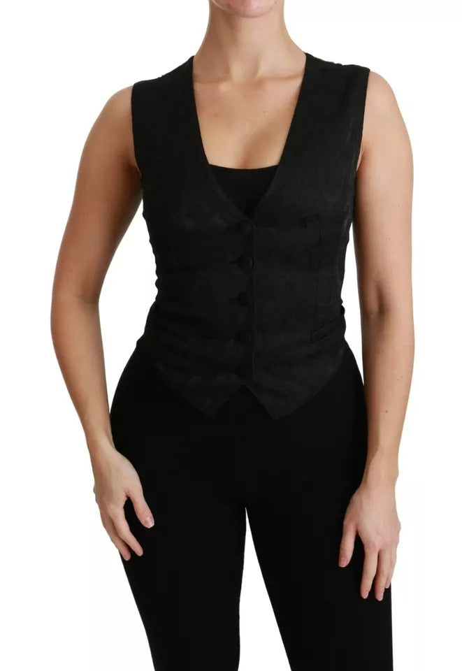 Dolce & Gabbana Black Lace Waistcoat Slim Vest Silk Top | Regal Royce