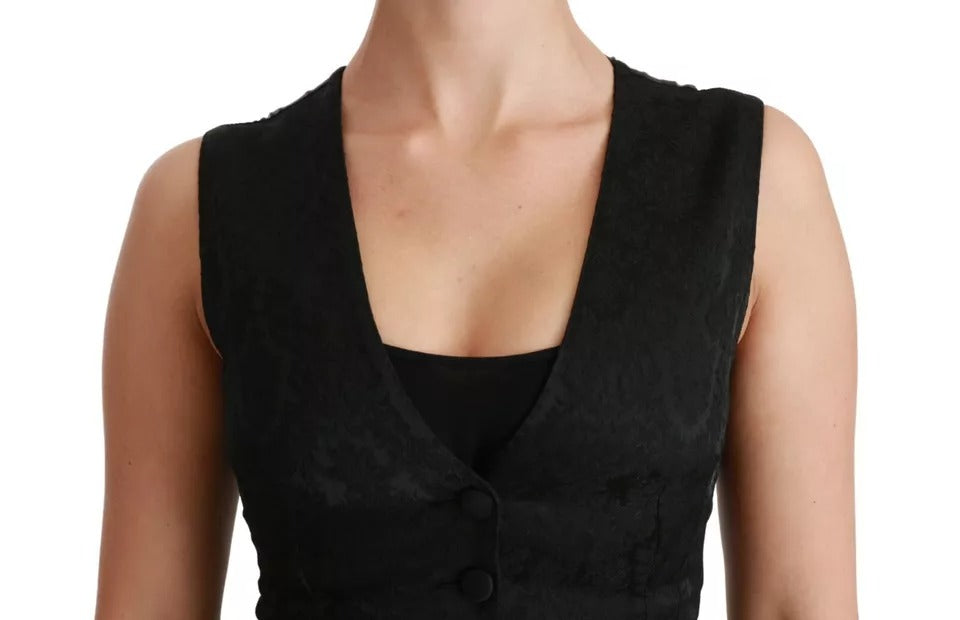 Dolce & Gabbana Black Lace Waistcoat Slim Vest Silk Top | Regal Royce