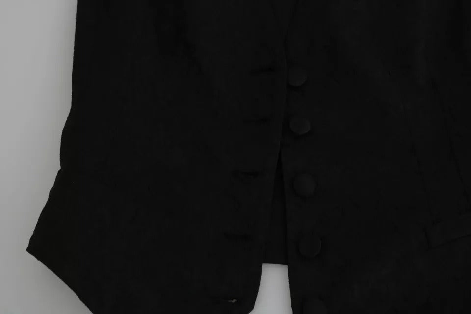 Dolce & Gabbana Black Lace Waistcoat Slim Vest Silk Top | Regal Royce