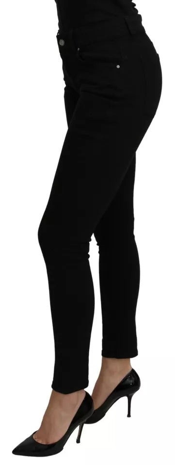 Dolce & Gabbana Black Mid Waist Slim Denim Cotton Stretch Jeans | Regal Royce