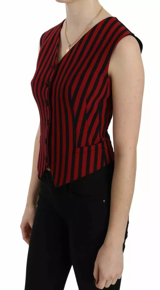 Dolce & Gabbana Red Black Stripe Vest Waistcoat Blouse Top | Regal Royce