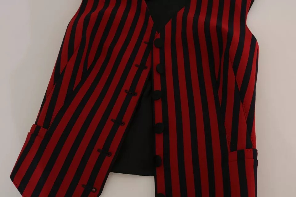 Dolce & Gabbana Red Black Stripe Vest Waistcoat Blouse Top | Regal Royce