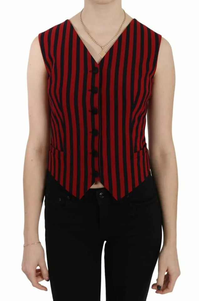 Dolce & Gabbana Red Black Stripe Vest Waistcoat Blouse Top | Regal Royce
