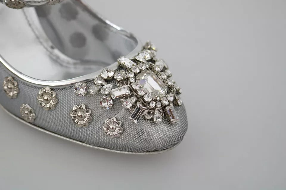 Dolce & Gabbana Silver Crystal Studs Heels Mary Janes Pumps Shoes | Regal Royce