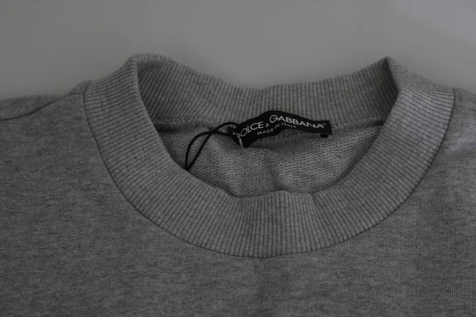 Dolce & Gabbana Gray Crown King Print Cotton Pullover Sweater | Regal Royce