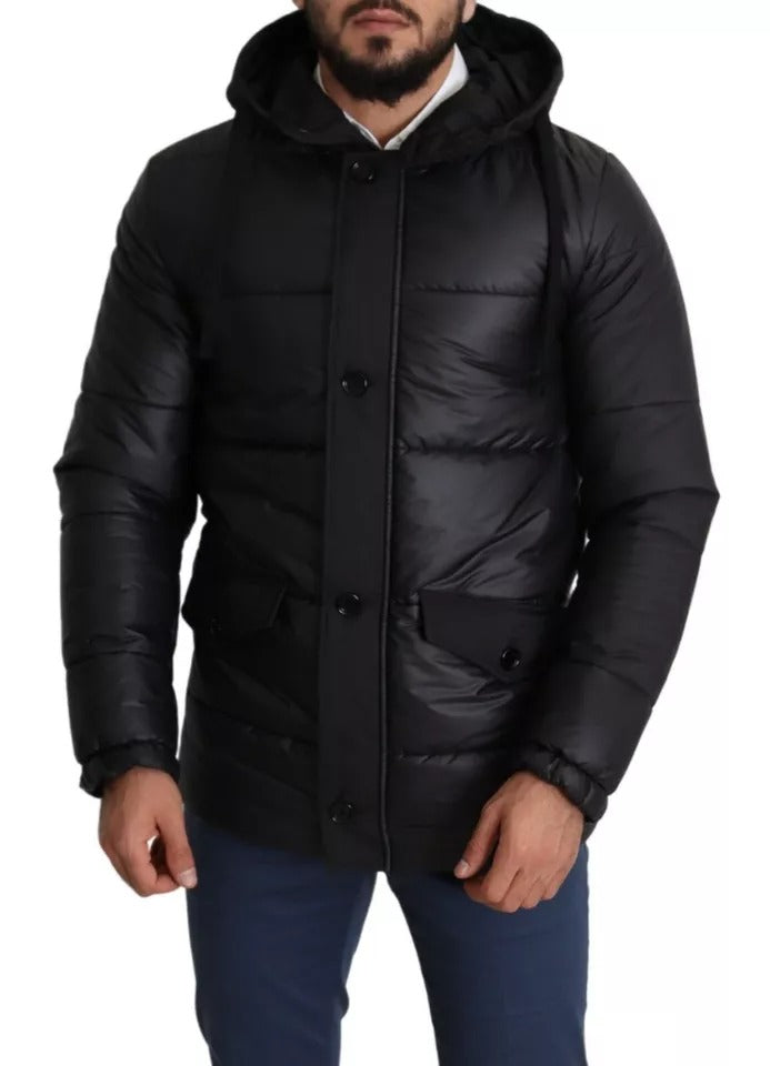 Dolce & Gabbana Black Hooded Polyester Men Coat Puffer Jacket | Regal Royce