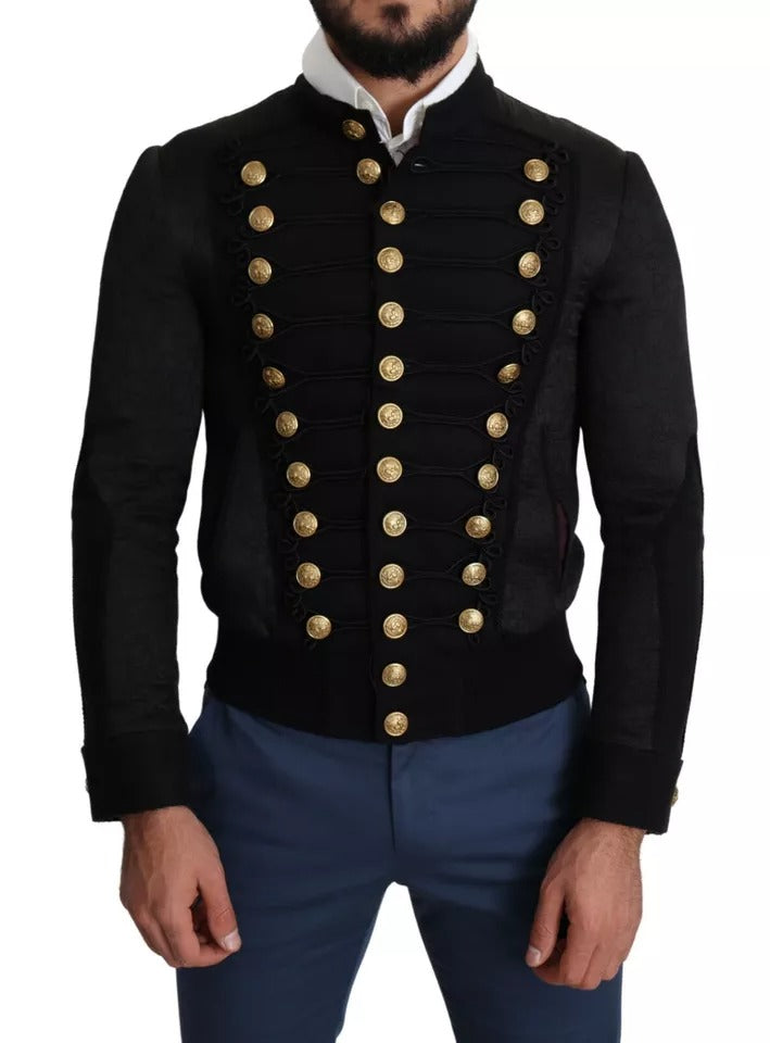 Dolce & Gabbana Black Button Embellished Military Jacket | Regal Royce