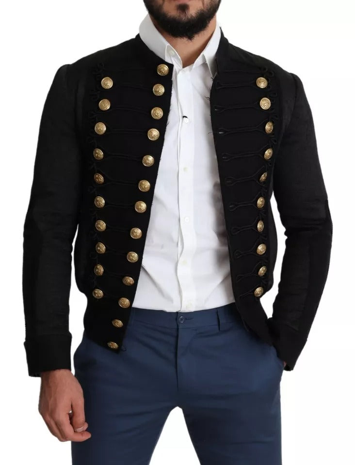 Dolce & Gabbana Black Button Embellished Military Jacket | Regal Royce