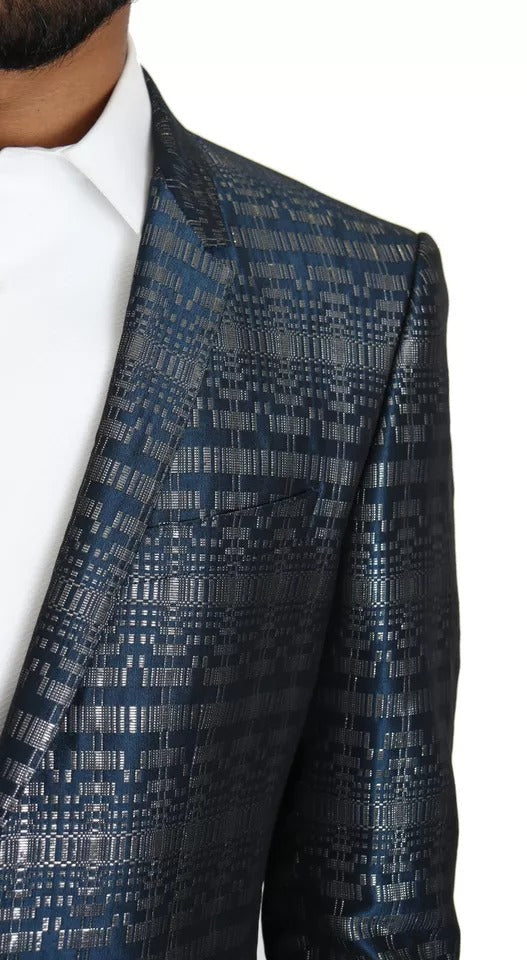 Dolce & Gabbana Blue Silver Shiny 2 Piece Slim GOLD Suit | Regal Royce