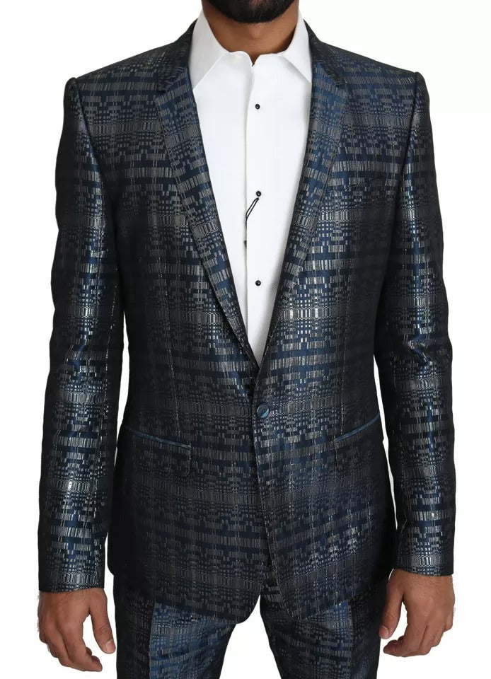 Dolce & Gabbana Blue Silver Shiny 2 Piece Slim GOLD Suit | Regal Royce