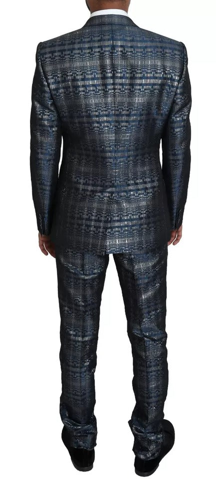 Dolce & Gabbana Blue Silver Shiny 2 Piece Slim GOLD Suit | Regal Royce