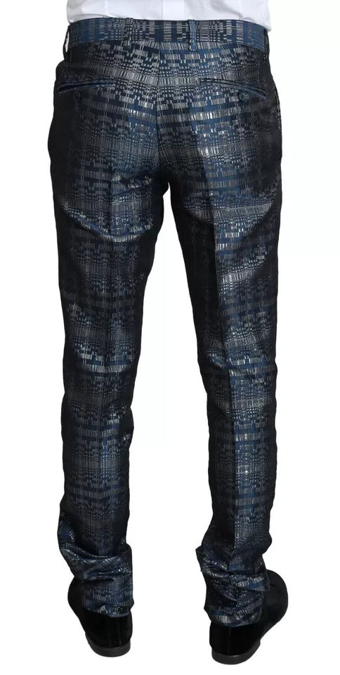 Dolce & Gabbana Blue Silver Shiny 2 Piece Slim GOLD Suit | Regal Royce