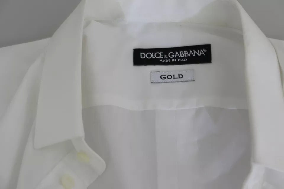 Dolce & Gabbana White Cotton Formal Dress Top GOLD Shirt | Regal Royce