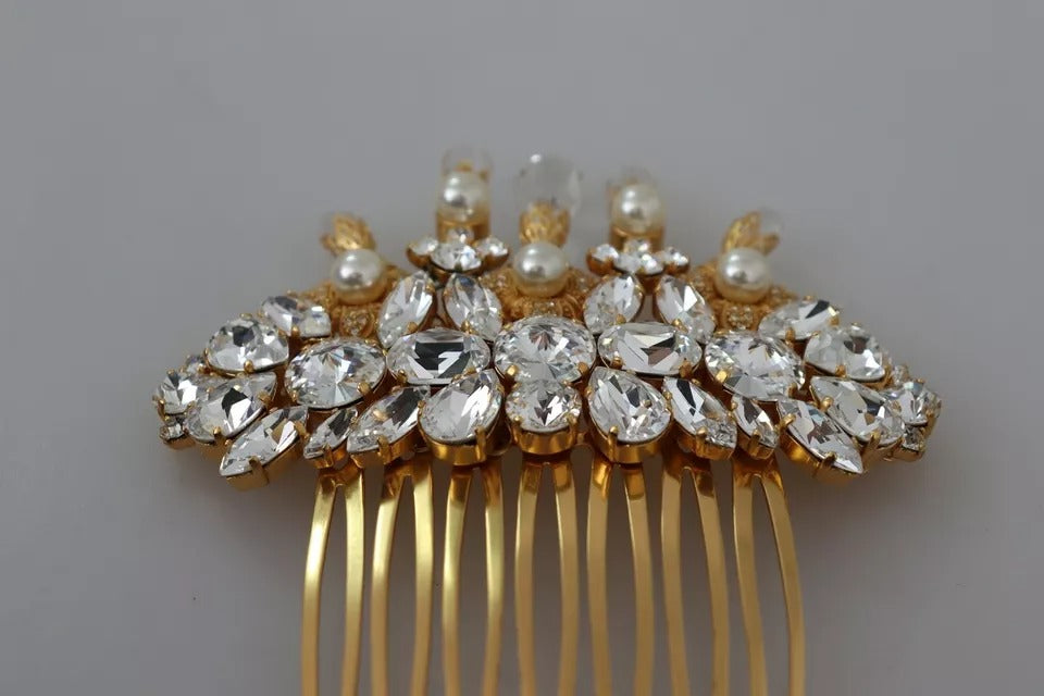 Dolce & Gabbana Gold Brass Clear Crystal Hair Stick Accessory Comb | Regal Royce
