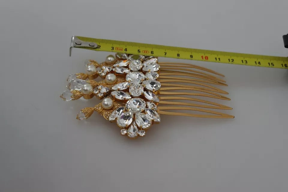 Dolce & Gabbana Gold Brass Clear Crystal Hair Stick Accessory Comb | Regal Royce