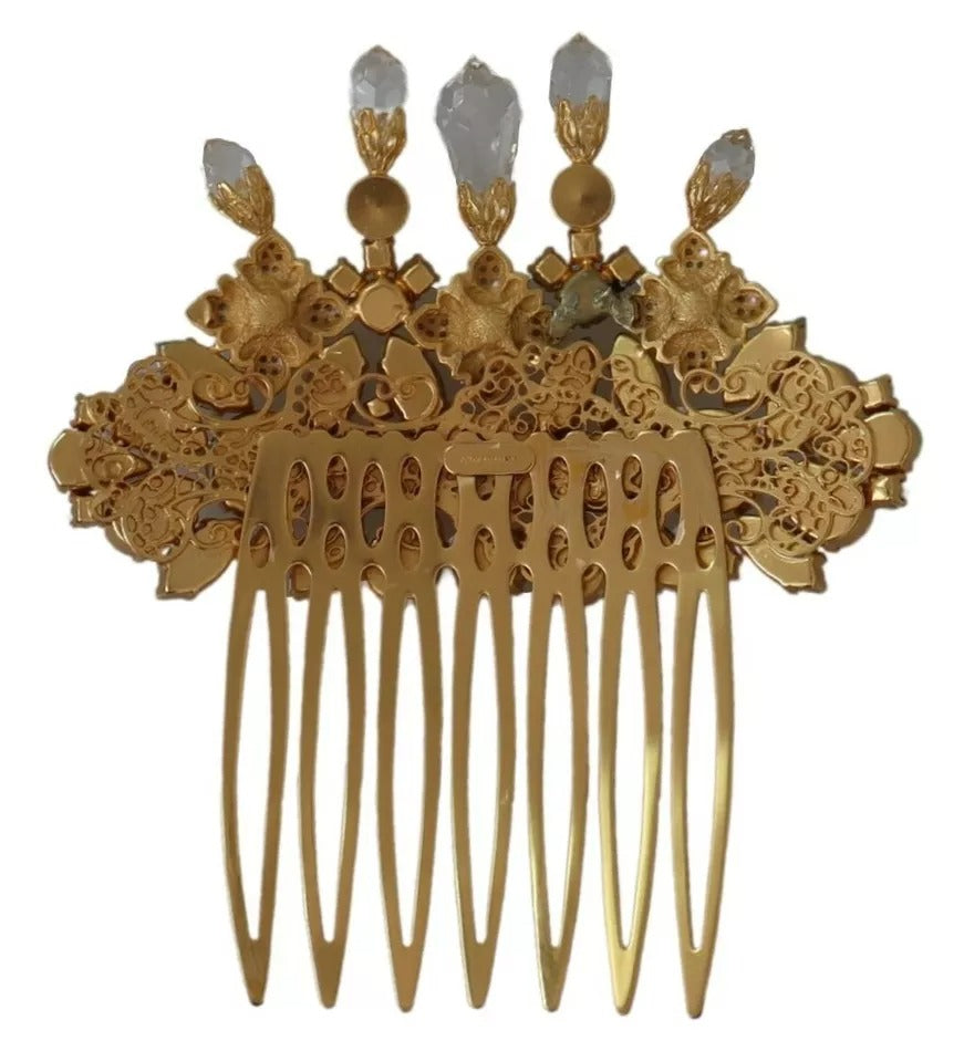 Dolce & Gabbana Gold Brass Clear Crystal Hair Stick Accessory Comb | Regal Royce